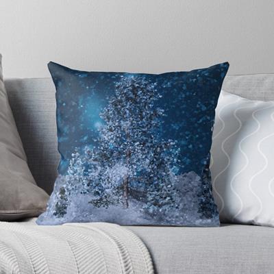 Dark Blue Winter Forest Scene