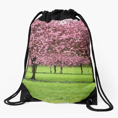 Pink Blossoming Trees Over Green Field