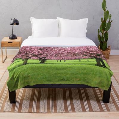 Pink Blossoming Trees Over Green Field