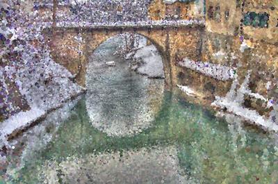 Snowy Stone Bridge Over Water