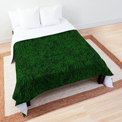 Swirling Abstract Line Art in Black on Green