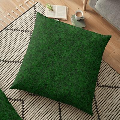 Swirling Abstract Line Art in Black on Green