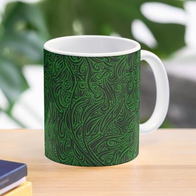 Swirling Abstract Line Art in Black on Green