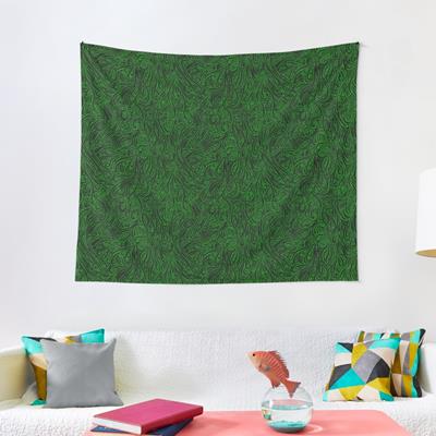 Swirling Abstract Line Art in Black on Green