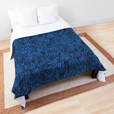 Swirling Abstract Line Art in Black on Light Blue