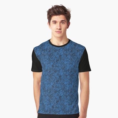 Swirling Abstract Line Art in Black on Light Blue