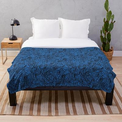 Swirling Abstract Line Art in Black on Light Blue