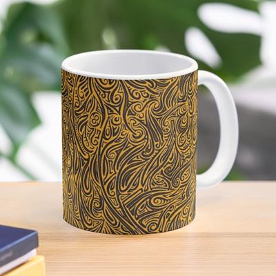 Swirling Abstract Line Art in Black on Orange