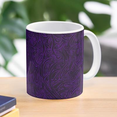 Swirling Abstract Line Art in Black on Purple