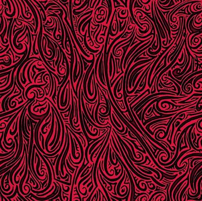 Swirling Abstract Line Art in Black on Red