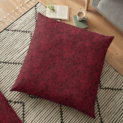 Swirling Abstract Line Art in Black on Red