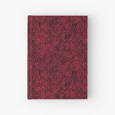 Swirling Abstract Line Art in Black on Red