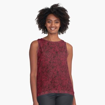 Swirling Abstract Line Art in Black on Red
