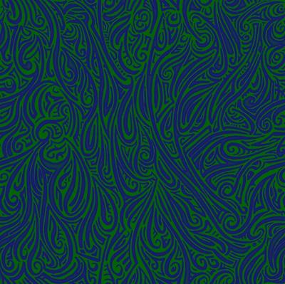 Swirling Abstract Line Art in Dark Blue on Green