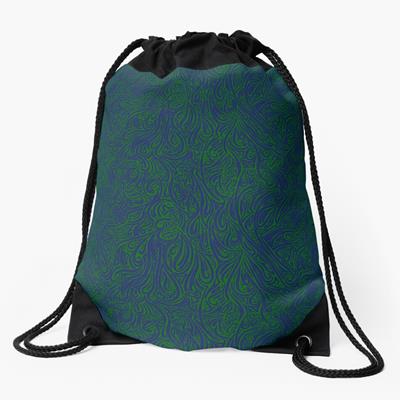 Swirling Abstract Line Art in Dark Blue on Green