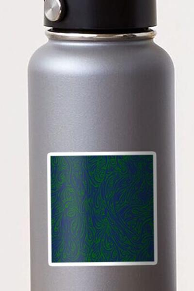 Swirling Abstract Line Art in Dark Blue on Green