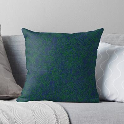 Swirling Abstract Line Art in Dark Blue on Green