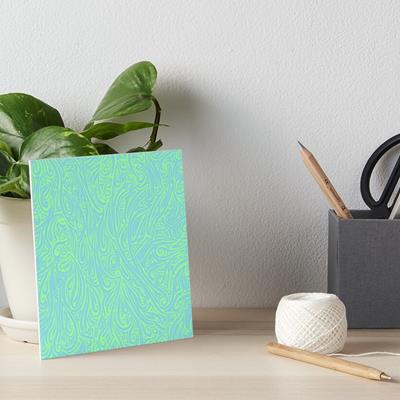 Swirling Abstract Line Art in Light Blue on Green