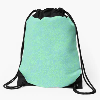 Swirling Abstract Line Art in Light Blue on Green