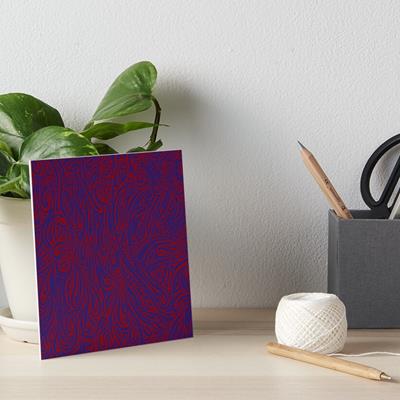 Swirling Abstract Line Art in Shades of Blue on Red
